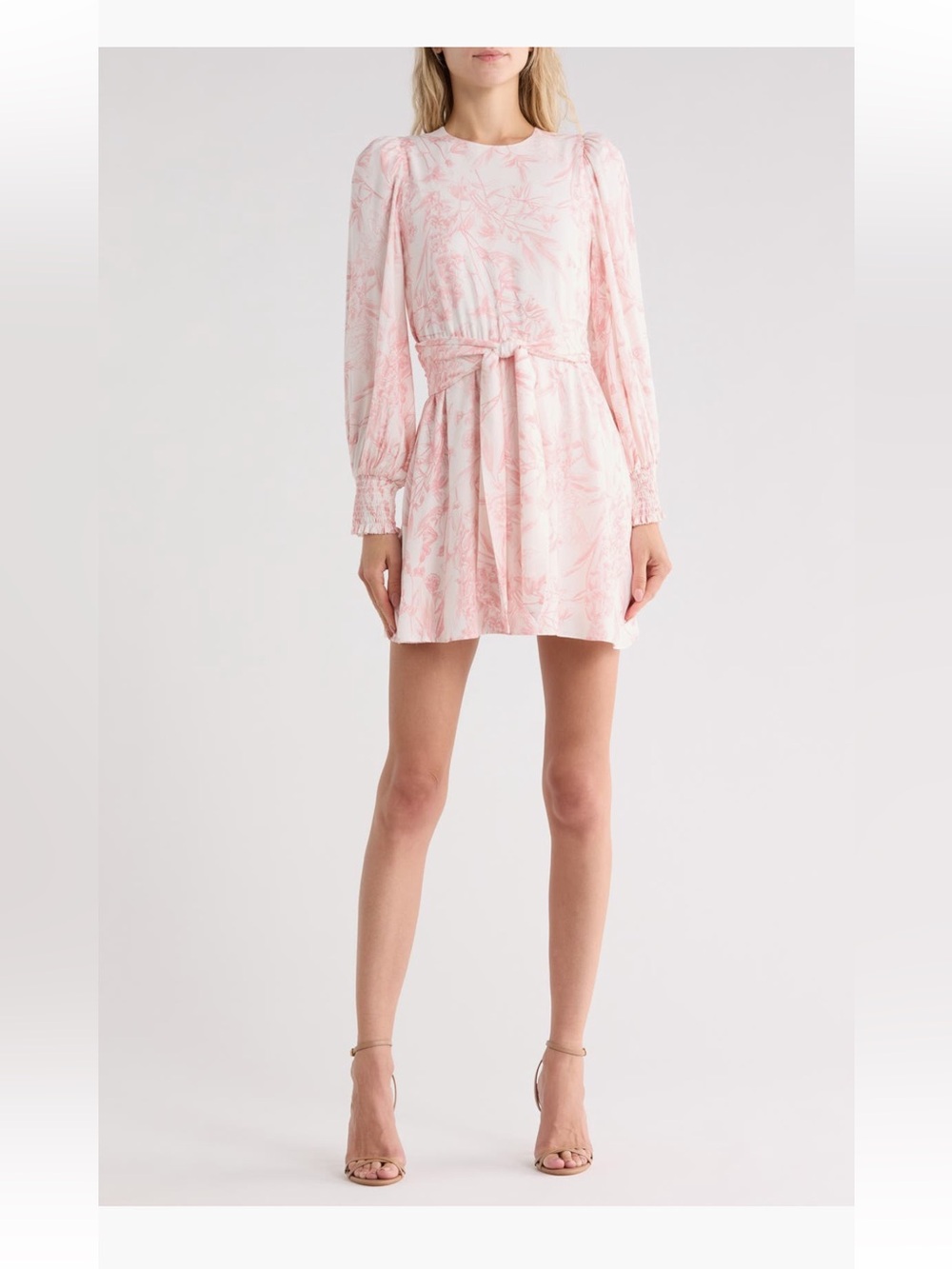 Alice + Olivia Pink Floral Tie-Waist Long Sleeve Blouse